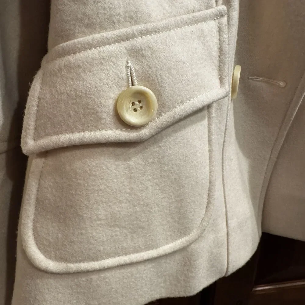 Guess Women’s Wool Blend Cream Pea Coat Double Breasted Size Small - Picture 7 of 16